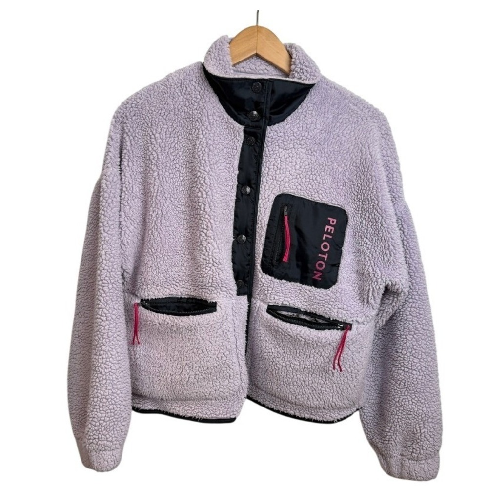 Peloton Fleece Jacket Women S Purple Snap Sherpa Pocket Activewear Gorpcore Cozy